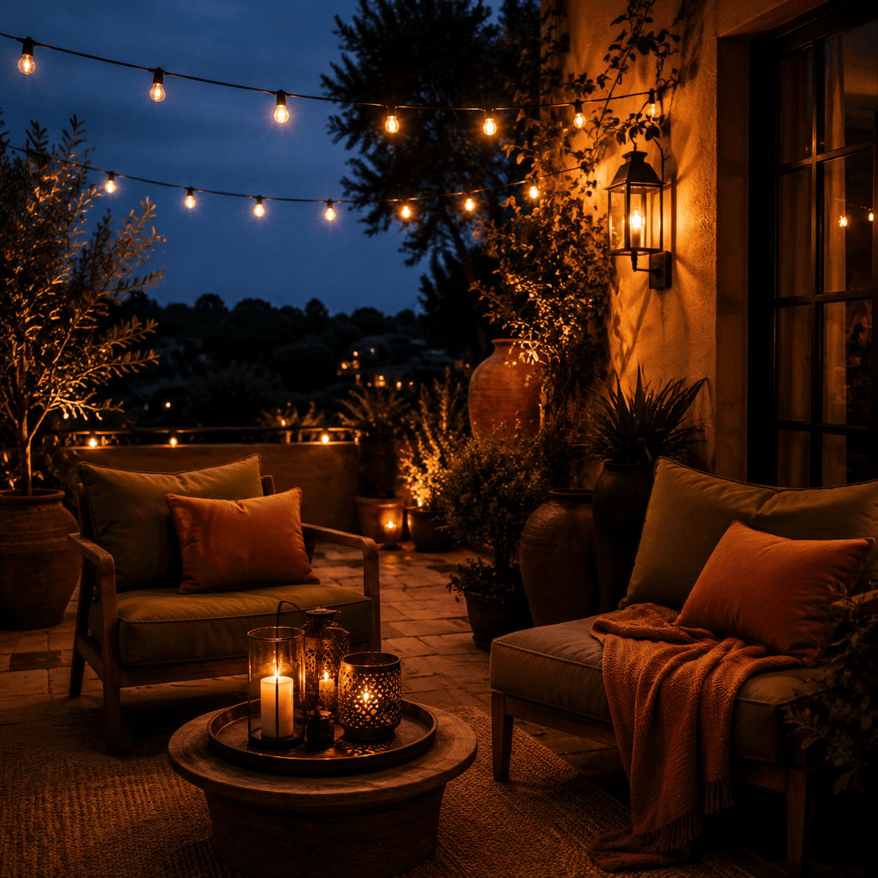 Warm Evening Lights — outdoor living board rendered with gpt-image-2